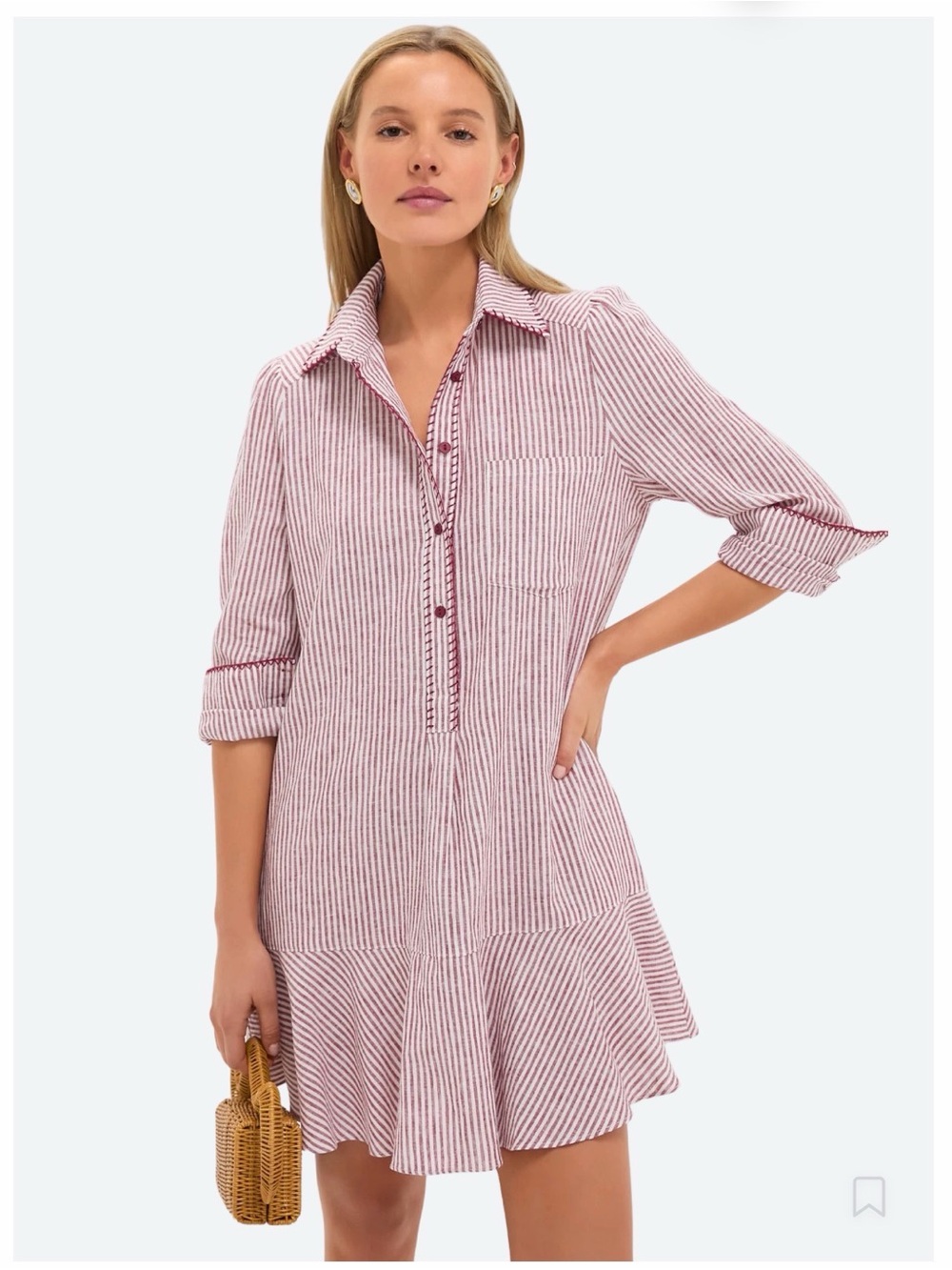 Tuckernuck Callahan dress Red Stripe Linen Whipstitch L